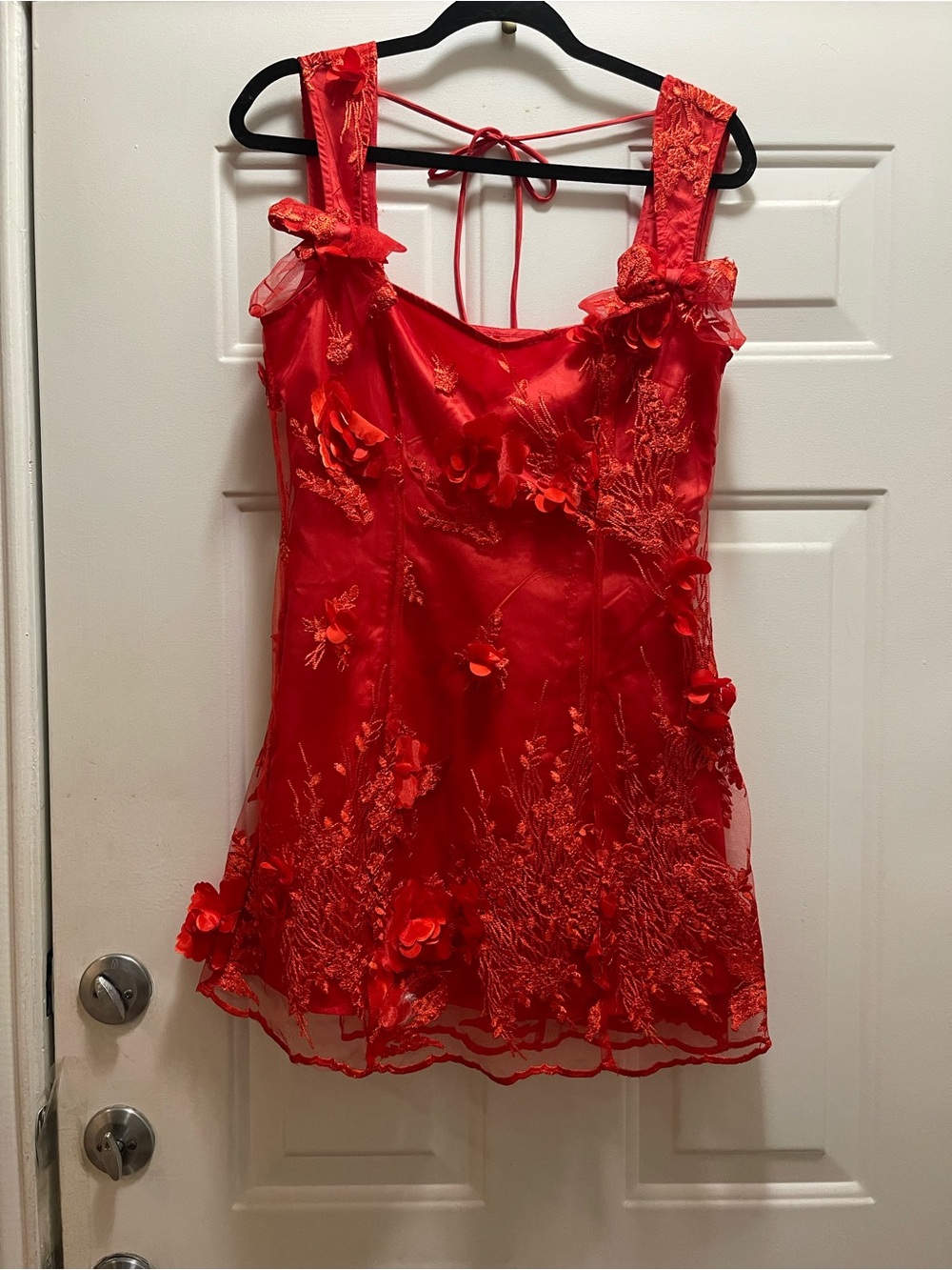 Sugar Thrillz Red Floral Appliqué Lace Mini Dress